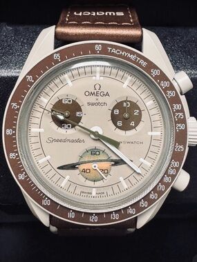 Swatch Omega Speedmaster Brown and Cream Chronograph(Decorative)